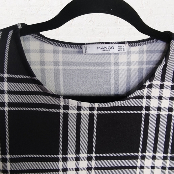 Mango black and white checkered plaid dress with buttons on shoulders - Picture 7 of 8